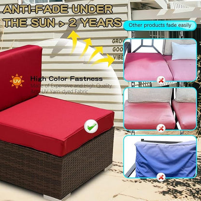 ClawsCover 14Pack Outdoor Seat and Back Cushions Replacement Covers Fit for 7Pieces 6-Seater Wicker Rattan Patio Furniture Set Sectional Couch Chair,Red-Include Cover Only (Large)