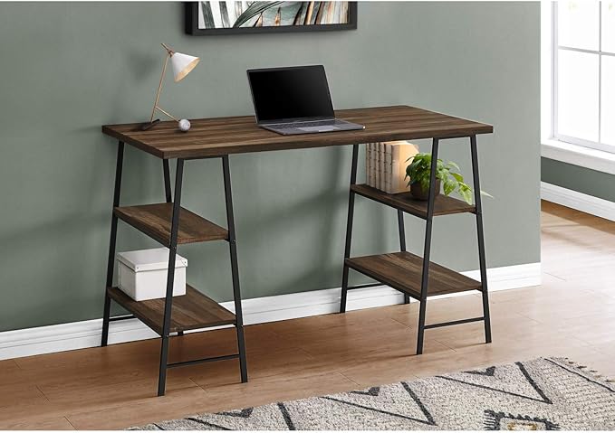 Monarch Specialties 7525 Computer Desk, Home Office, Laptop, Storage Shelves, 48" L, Work, Metal, Laminate, Black, Contemporary, Modern Desk-48, 47.25" L x 23.75" W x 30" H, Brown Reclaimed Wood-Look