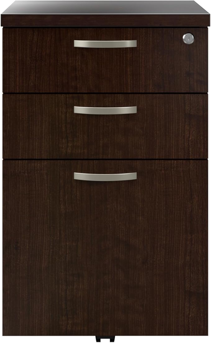 Bush Business Furniture Office in an Hour 3 Rolling File Cabinet | Mobile Under Desk Drawers for Letter, Legal, and A4-size Document Storage, Mocha Cherry