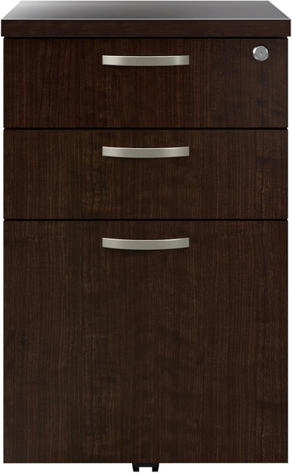 Bush Business Furniture Office in an Hour 3 Rolling File Cabinet | Mobile Under Desk Drawers for Letter, Legal, and A4-size Document Storage, Mocha Cherry