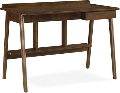 Finch Darren Home Office Drawer Mid Century Accent Desk, 43 Inch Wide Simple Modern Study Table, Walnut Brown