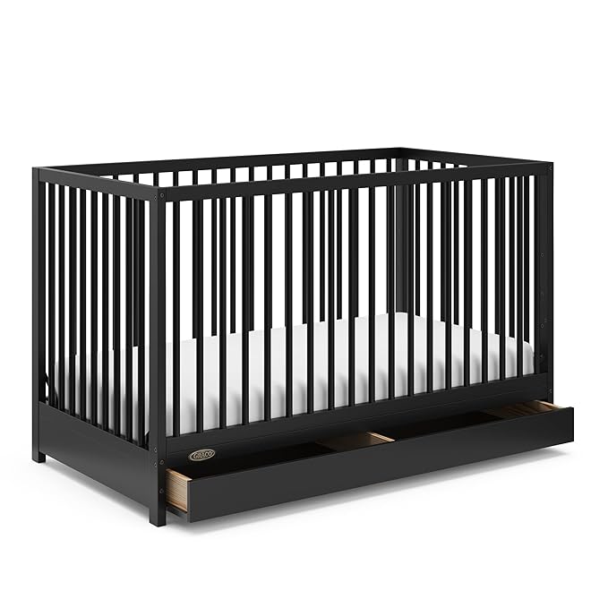 Graco Teddi 5-in-1 Convertible Crib with Drawer (Black) – GREENGUARD Gold Certified, Crib with Drawer Combo, Full-Size Nursery Storage Drawer, Converts to Toddler Bed, Daybed and Full-Size Bed