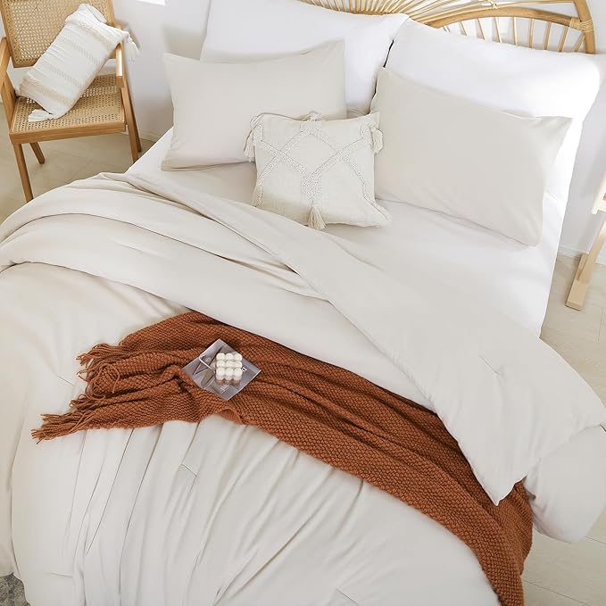 Beige Comforter California King Comforter Set - 3PCS Oversized Boho Beddsing Set Soft Fluffy Microfiber Comforter for All Season (1 Comforter, 2 Pillowcases)