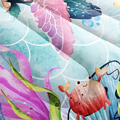 Datura home Kids Comforter Set Mermaid Scale Turtle Printed Pattern Bedding Set with 1 Comforter and 2 Pillowcases for Girls Boys Bedroom All Season(Turtle Twin)
