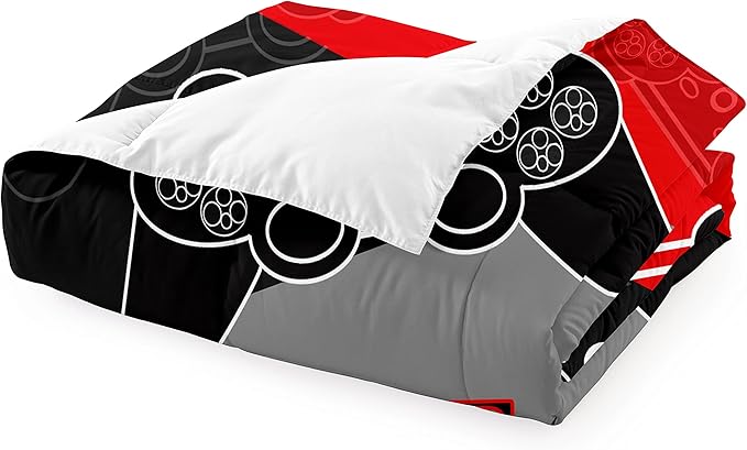 Gaming Bedding Sets for Boys Bedroom Fluffy Video Gamer Comforter Set Twin Size Black Red Game Controller Beddings for Kids Teens 1 Comforter and 1 Pillowcase