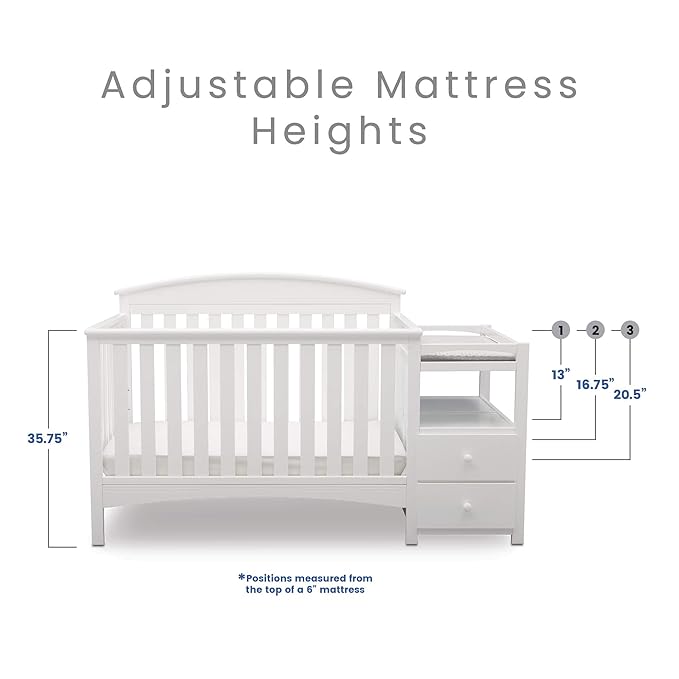 Delta Children Abby Convertible Crib 'N' Changer + Changing Pad and Cover [Bundle], Bianca