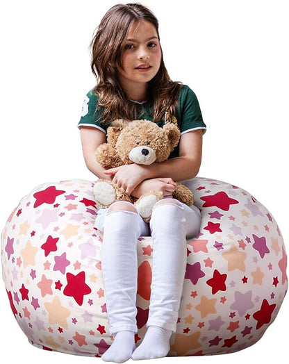 Wekapo Stuffed Animal Storage Bean Bag Chair Cover for Kids | Stuffable Zipper Beanbag for Organizing Children Plush Toys Large Premium Cotton Canvas (Large star, X-Large)