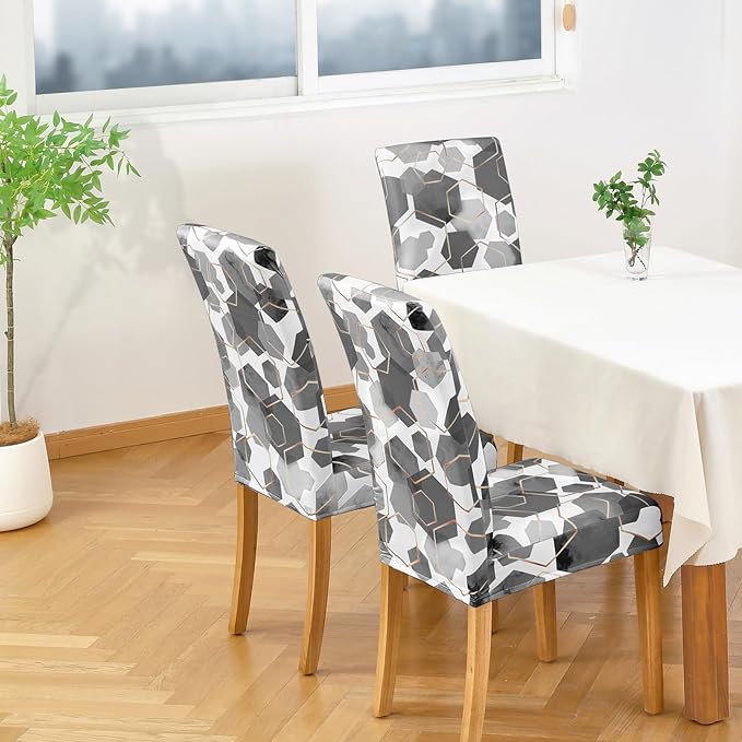 Gibelle Dining Room Chair Covers Set of 4, Soft Stretch Kitchen Chair Covers Slipcover Protector, Removable Washable Geometric Parson Chair Covers 4 Pack, Grey