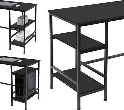 L-Shaped Desk,Corner Computer Desk with Storage Shelves,Large Gaming Desk PC Laptop Writing Workstation with Monitor Stand for Home Office Black