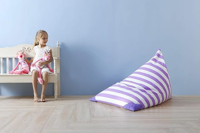 Aubliss Stuffed Animal Storage Bean Bag Chairs Cover, 50"x 35" Extra Large Bean Bags Chair for Kids & Adults, Beanbag Toy Storage for Boys Girls - Premium Cotton Canvas Purple Stripe