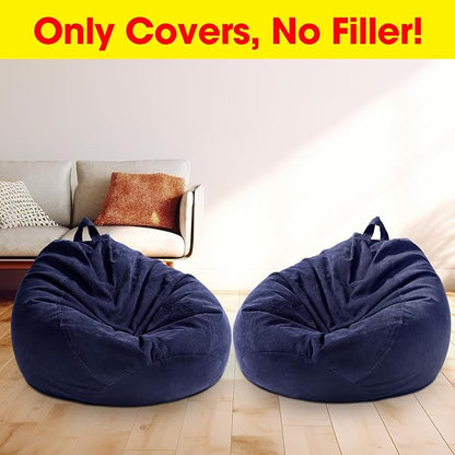 2 Pcs Bean Bag Cover Stuffed Animal Storage Bean Bag Chair Cover Soft Corduroy Stuffed Animal Bean Bag Storage for Kids Adults Indoor Bedroom Organizing Plush Toys (Blue,200l)
