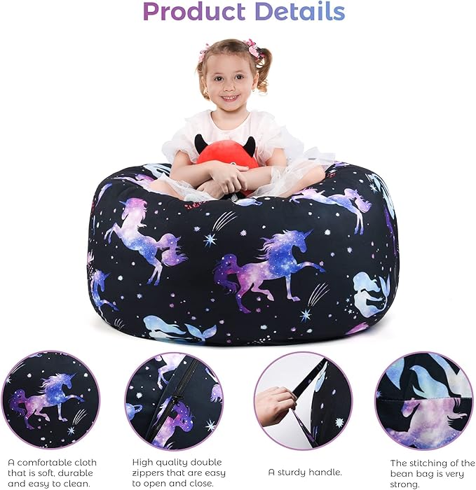 KABOER Bean Bag Cover for Kids,200L Stuffed Animal Storage Bean Bag Chair Cover |Stuffable Zipper Beanbag for Organizing Children Soft Plush Toys (32x29inch)