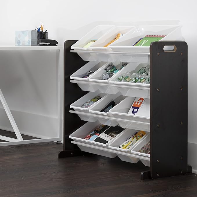 Humble Crew Modern Toy Organizer with 12 Bins, Espresso/White