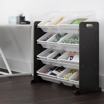 Humble Crew Modern Toy Organizer with 12 Bins, Espresso/White
