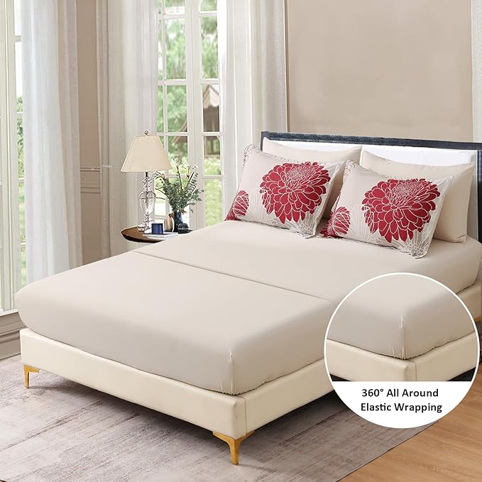 Yiran 7 Pieces King Comforter Set Red Floral Bed in a Bag Soft Microfiber Bedding Set 103"×90"(1 Comforter 1 Flat Sheet 1 Fitted Sheet 2 Pillowshams 2 Pillowcases)