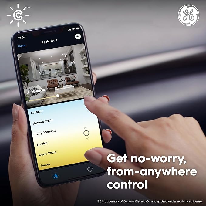 GE CYNC Smart LED Light Bulbs, Tunable White, Bluetooth and Wi-Fi, Works with Alexa and Google, A19 (2 Pack)