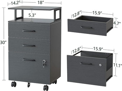 FEZIBO File Cabinet with Lock for Home Office, 3-Drawer Rolling Filing Cabinet, Home Office File Cabinet for A4/Letter/Legal Size, Printer Stand, Wooden Storage Cabinet, Black