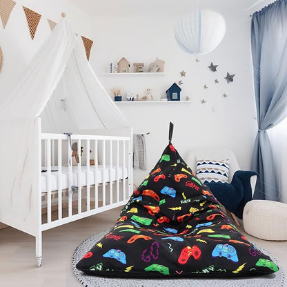 2 Pcs Stuffed Animal Storage Bean Bag Chair Stuffed Animal Bean Bag Storage Large Beanbag Covers Stuff Animal Organizer Bean Bag Couch for Kids Adults Plush Toys Pillows, Cover Only (Gamer)