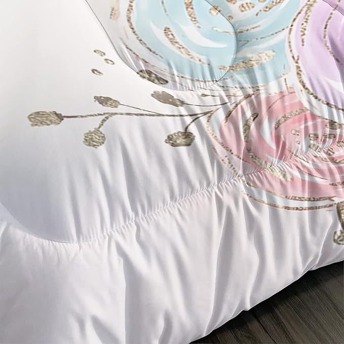 CVHOUSE Unicorn Bedding Queen Size,Unicorn Bedding Set for Girls Kids,Cute Unicorn Comforter Set Chrismas Duvet Set Unicorn Quilt Set Girls Room Decor 3 Pieces