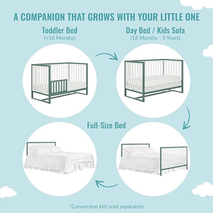 Arlo 5-in-1 Convertible Crib in Jungle Green, JPMA Certified, 3 Mattress Height Settings, Non-Toxic Finish, Made of Sustainable and Sturdy Pinewood