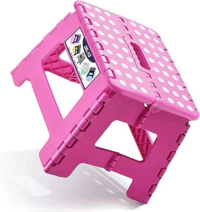 Delxo 9” Folding Step Stool in Pink,1 Pack Premium Heavy Duty Foldable Stool for Kids,Portable Collapsible Plastic Step Stool,Non Slip Folding Stools for Kitchen Bathroom Bedroom