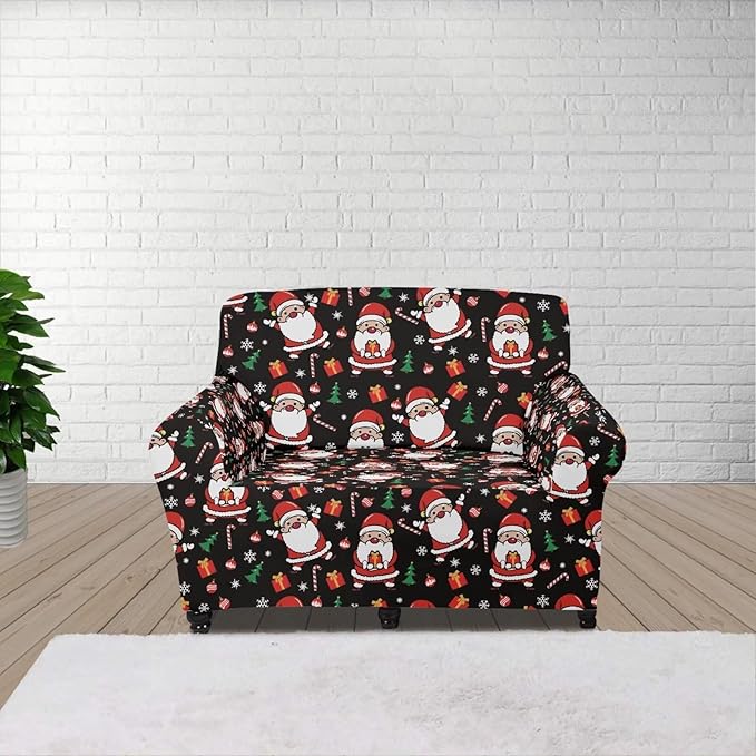 FKELYI Christmas Decorations Indoor Easy Going Stretch Sofa Slipcover Santa Claus Sofa Couch Cover Comfortable Furniture Protector S