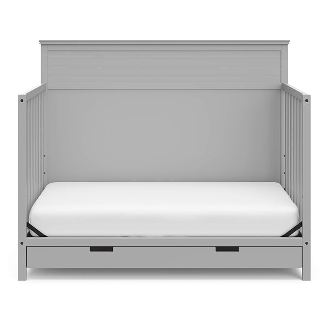STORKCRAFT Homestead 5-in-1 Convertible Crib with Drawer (Pebble Gray) – GREENGUARD Gold Certified, Crib with Drawer Combo, includes Nursery Storage Drawer, Converts to Toddler Bed and Full-Size Bed