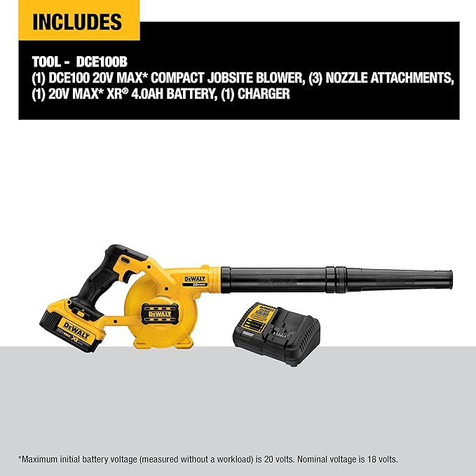 DEWALT 20V MAX* Blower for Jobsite Kit, Compact (DCE100M1)