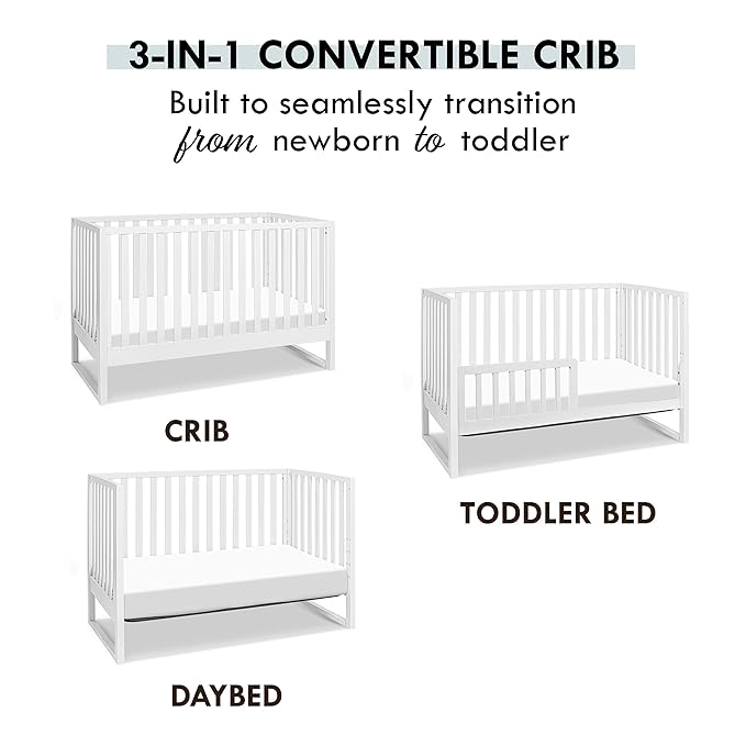 Davinci Hunter 3-in-1 Convertible Crib, White, Easy Assemble, Greenguard Gold Certified