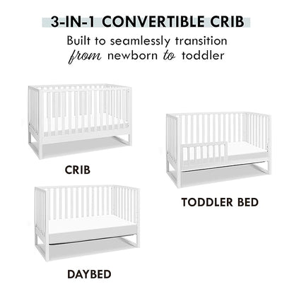 Davinci Hunter 3-in-1 Convertible Crib, White, Easy Assemble, Greenguard Gold Certified