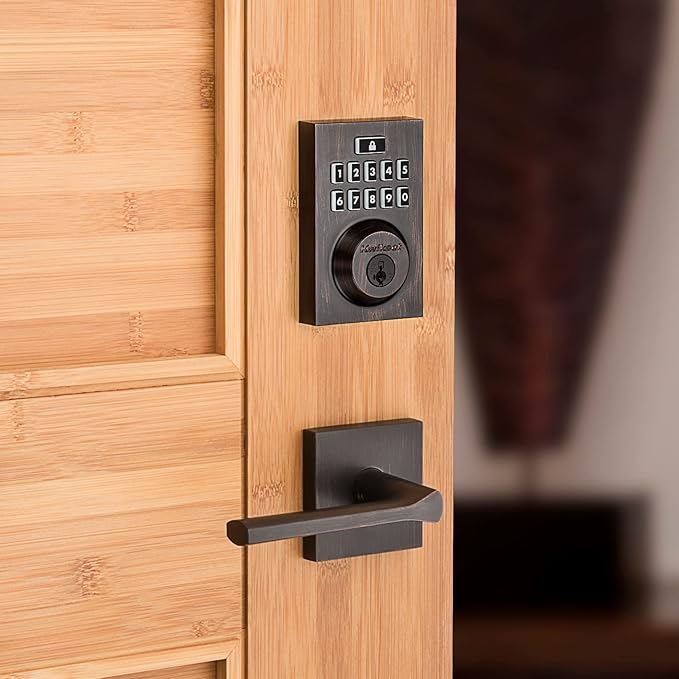 Kwikset 914 Contemporary Keypad SmartCode Electronic Deadbolt Smart Lock featuring SmartKey Security and ZigBee 3.0 Technology in Venetian Bronze