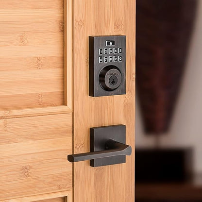 Kwikset 914 Contemporary Keypad SmartCode Electronic Deadbolt Smart Lock featuring SmartKey Security and ZigBee 3.0 Technology in Venetian Bronze