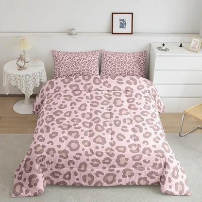 Pink Leopard Skin Comforter Leopard Print Comforter Set for Kids Boys Girls Africa Cheetah Printed Children Bedding Set Ultra Soft Decor Safari Animal Fur Pattern Duvet Set Full Size Quilt Set