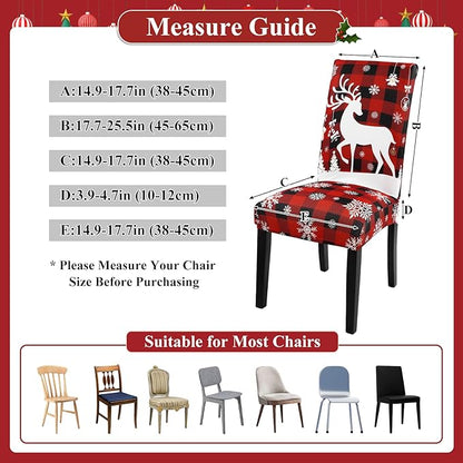 U'Artlines Christmas Chair Covers Set of 6, Removable Washable Merry Christmas Dining Chair Seat Covers Stretch Protector Slipcovers for Dining Room Kitchen Holiday Party Decor, Red Buffalo Plaid