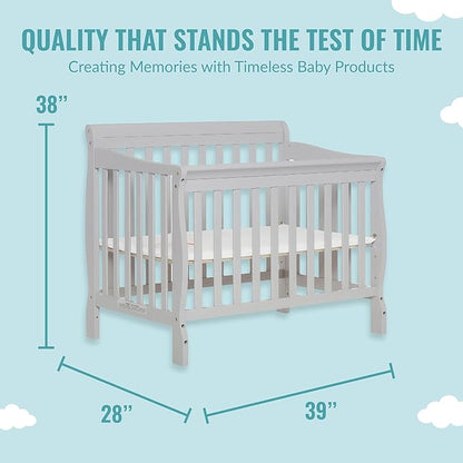 Aden 4-in-1 Convertible Mini Crib in Grey, Greenguard Gold Certified & Sunset 3” Extra Firm Fiber Crib Mattress, Greenguard Gold Certified, Waterproof Vinyl Cover, Baby Mattresses