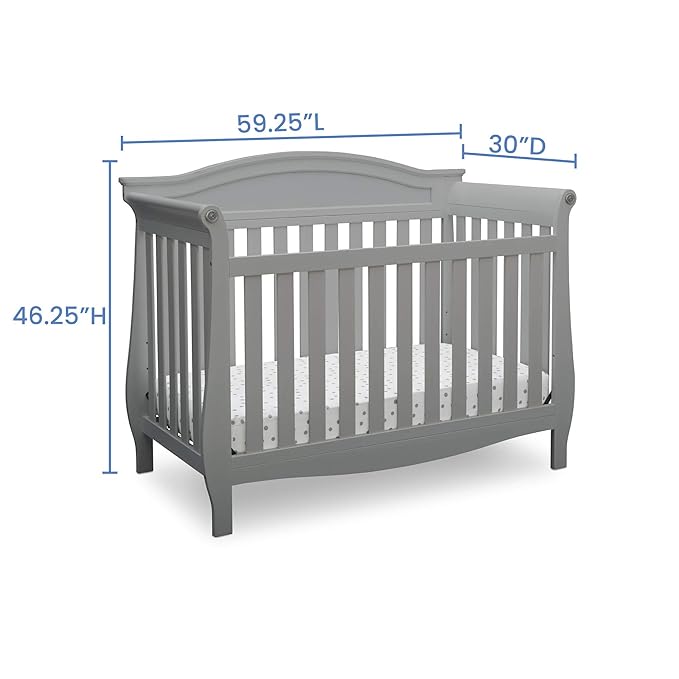 Delta Children Lancaster 4-in-1 Convertible Baby Crib, Grey + Serta Perfect Slumber Dual Sided Recycled Fiber Core Crib and Toddler Mattress (Bundle)