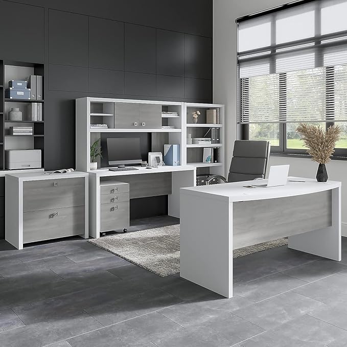Office by kathy ireland Echo 2-Drawer Lateral File Cabinet, Letter/Legal, Pure White/Modern Gray, 32-inch (KI60502-03)