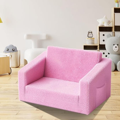 Kids Couch,2-in-1 Toddler Chairs for Girl,Kids Sofa with Storage,Comfortable Kids Sofa Bed,Fun Kids Lounge Chair,Toddler Furniture,Kids Playroom,Children'S Gifts (Pink)
