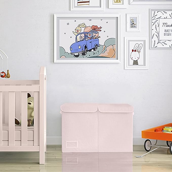 GRANNY SAYS Toy Chest with Lids, Foldable Toy Storage Organizer with Handles, Stuffed Animal Storage for Nursery Room Playroom, Girl's Room, Living Room, Large Toy Box for Girls, Pink