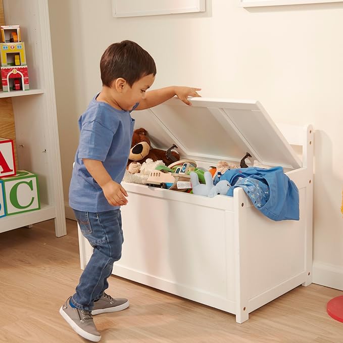 Melissa & Doug Wooden Toy Chest - White Furniture for Playroom - Kids Toy Box, Wooden Storage Organizer, Children's Furniture