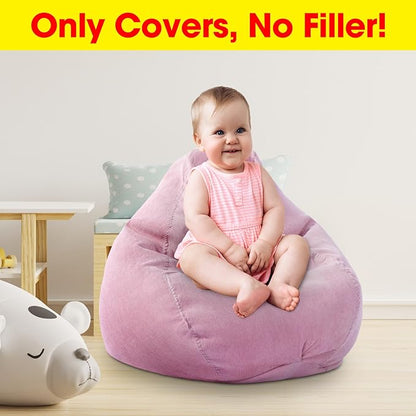2 Pcs Bean Bag Cover Stuffed Animal Storage Bean Bag Chair Cover Soft Corduroy Stuffed Animal Bean Bag Storage for Kids Adults Indoor Bedroom Organizing Plush Toys(Pink, 100L)
