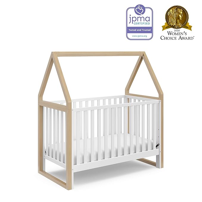 Storkcraft Orchard 5-in-1 Convertible Crib (White with Driftwood) – GREENGUARD Gold Certified, Canopy Style Baby Crib, Converts from Crib to Toddler Bed, Daybed and Full-Size Bed