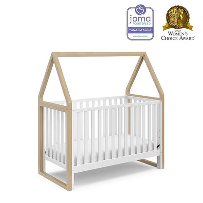 Storkcraft Orchard 5-in-1 Convertible Crib (White with Driftwood) – GREENGUARD Gold Certified, Canopy Style Baby Crib, Converts from Crib to Toddler Bed, Daybed and Full-Size Bed