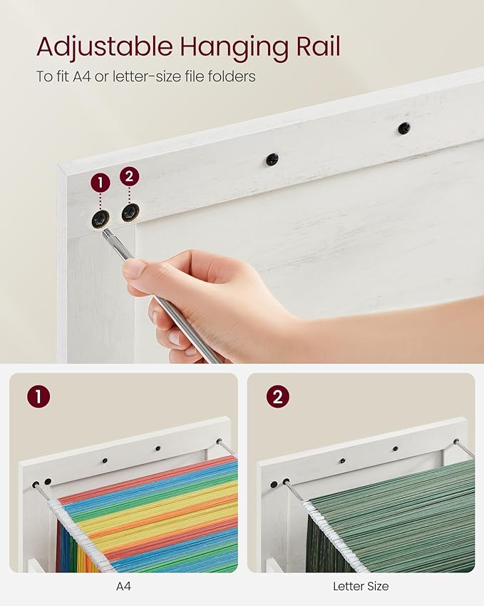 VASAGLE File Cabinet, Filing Cabinet with 3 Drawers, Printer Stand, Fit A4, Letter Size, Hanging File Folders, Modern Farmhouse Style, for Home Office, Study, Rustic White UOFC054T73