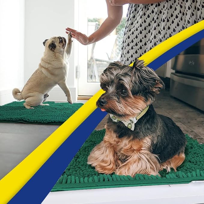Muddy Mat® Shown on TV – Super Absorbent Microfiber Dog Door Mat for Muddy Paws, Non-Slip Washable Pet Rug, Quick Dry Chenille Entryway Carpet, Machine Washable Indoor Outdoor mat, Dark Green 72"x48"