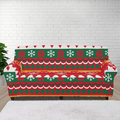 FKELYI Red Christmas Sofa Furniture Protector Easy Going Stretch Sofa Slipcover Comfortable Sofa Couch Cover with Elastic Bottom L