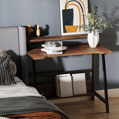 Computer Home Office Desk, 31.5" Desk for Small Spaces with Storage Shelf,Small Computer Desk with Monitor and Bookshelf, Modern Simple Style Laptop Desk