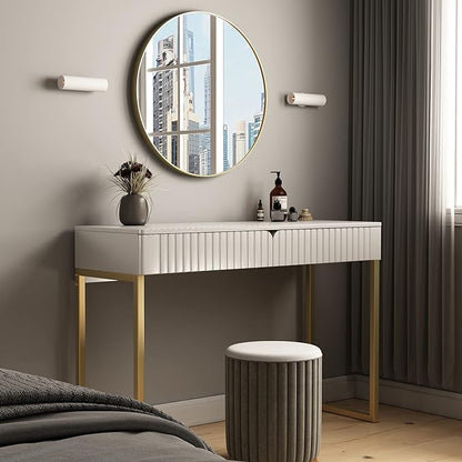 Elegant Modern Desk, 2 Drawers, Gold Legs, 43.3x15.75 inches, Home Office, Makeup Vanity, Computer, Writing, Study, Entryway, Sofa Table