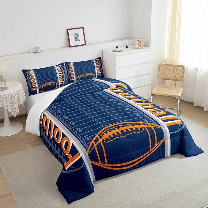 Feelyou Football Bedding Set King Size Sports Comforter Set for Kids Boys Girls Decor Soccer Ball Game Comforter Microfiber American Football Duvet Set Bedroom Quilt Set