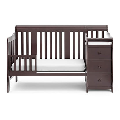 Storkcraft Portofino 5-in-1 Convertible Crib and Changer (Espresso) – Crib and Changing -Table Combo with 3 Drawers, Includes Baby Changing Pad, Converts to Full-Size Bed